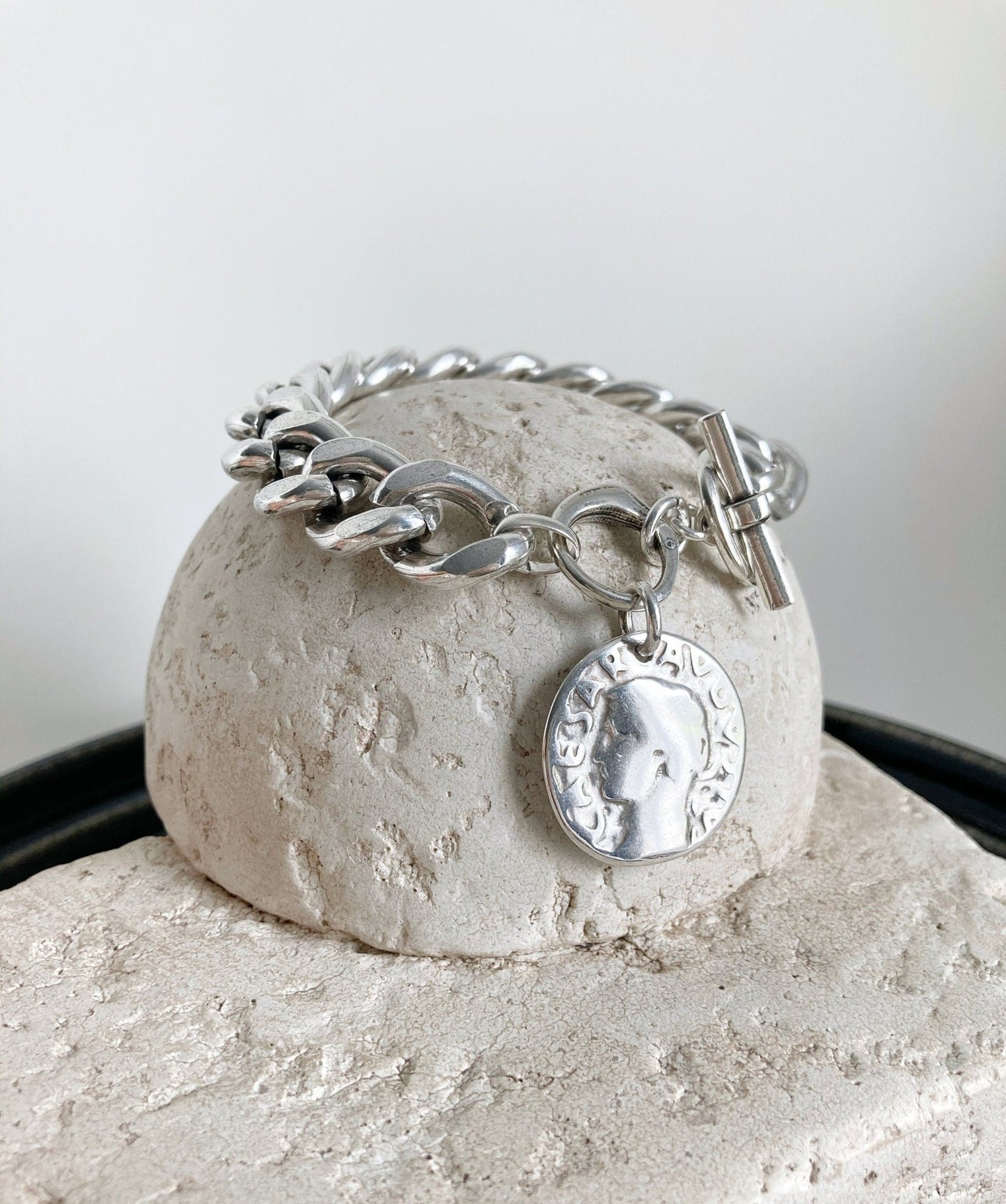 The Edinburgh Bracelet – Chunky Silver Statement Bracelet | Personalized Coin Charm, Gift for Mum - Karl & kate