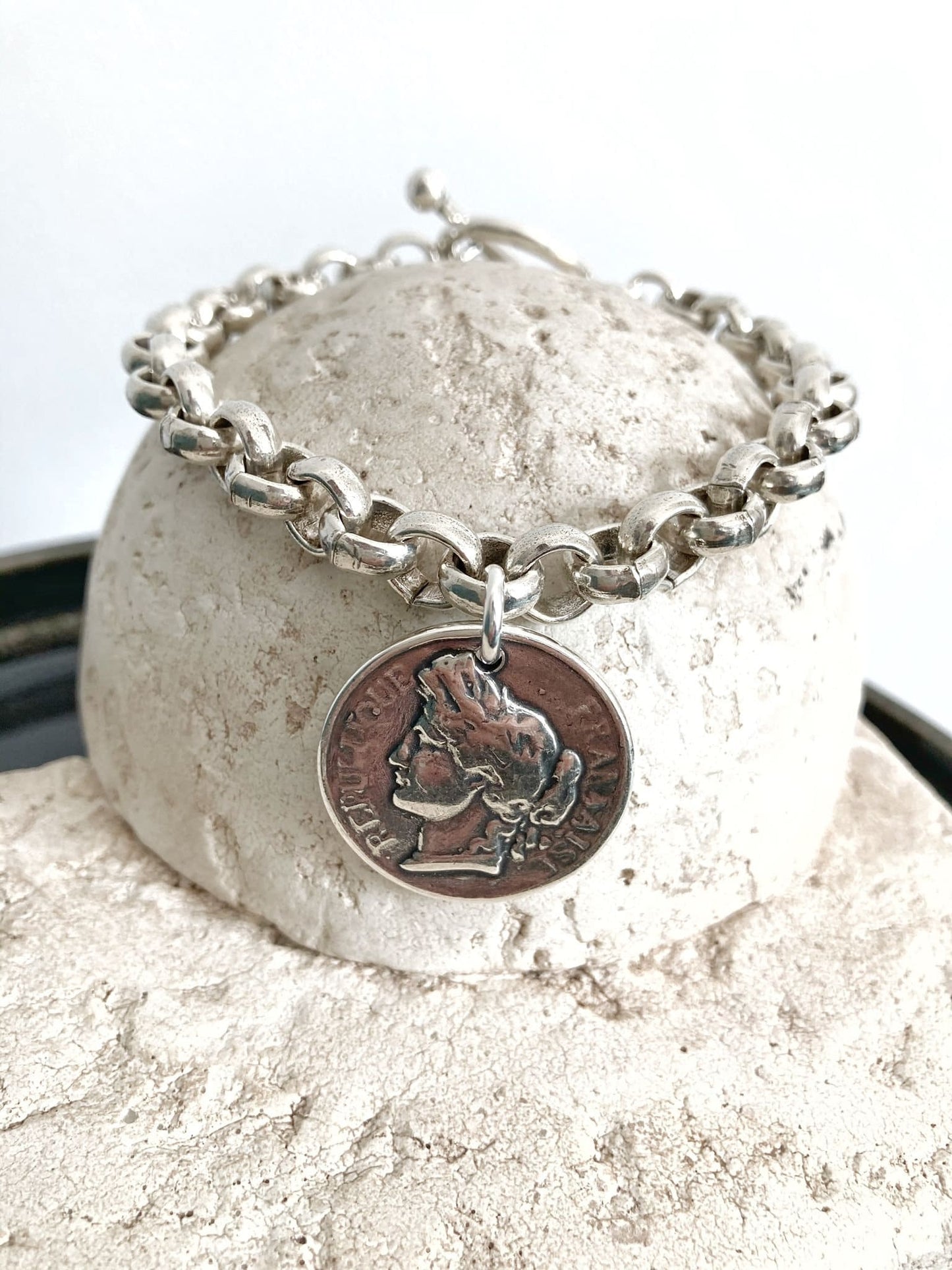 The Hambourg Bracelet – Chunky Silver Coin Bracelet | Bold Rolo Chain Statement Jewelry, Gift for Her - Karl & kate