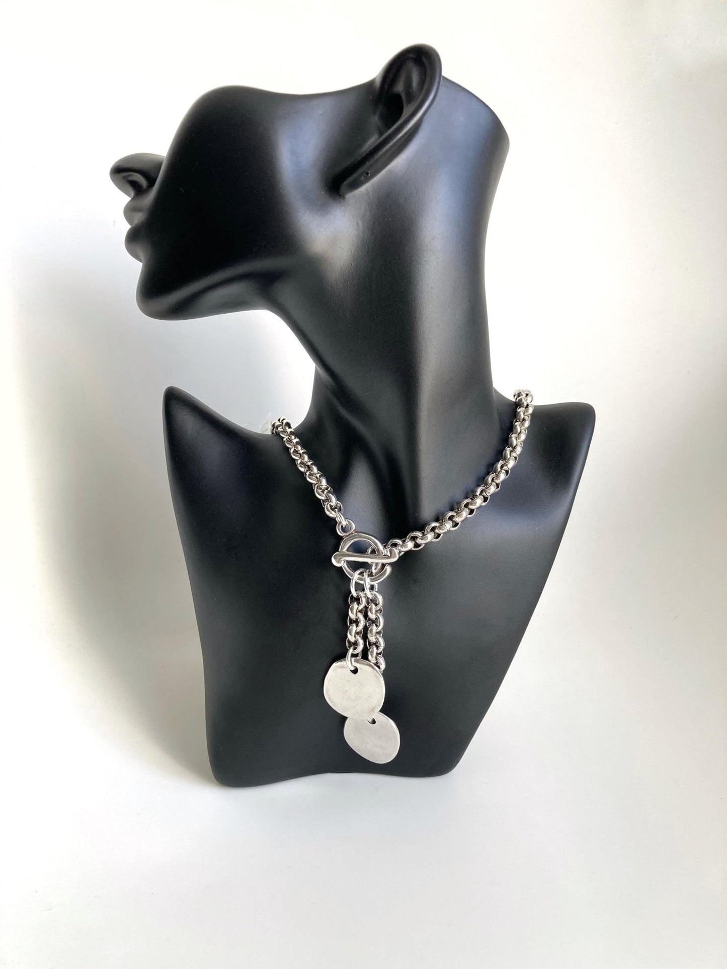 The Lucca Necklace – Chunky Silver Coin Pendant | Bold Statement Chain with Toggle Clasp, Gift for Her - Karl & kate