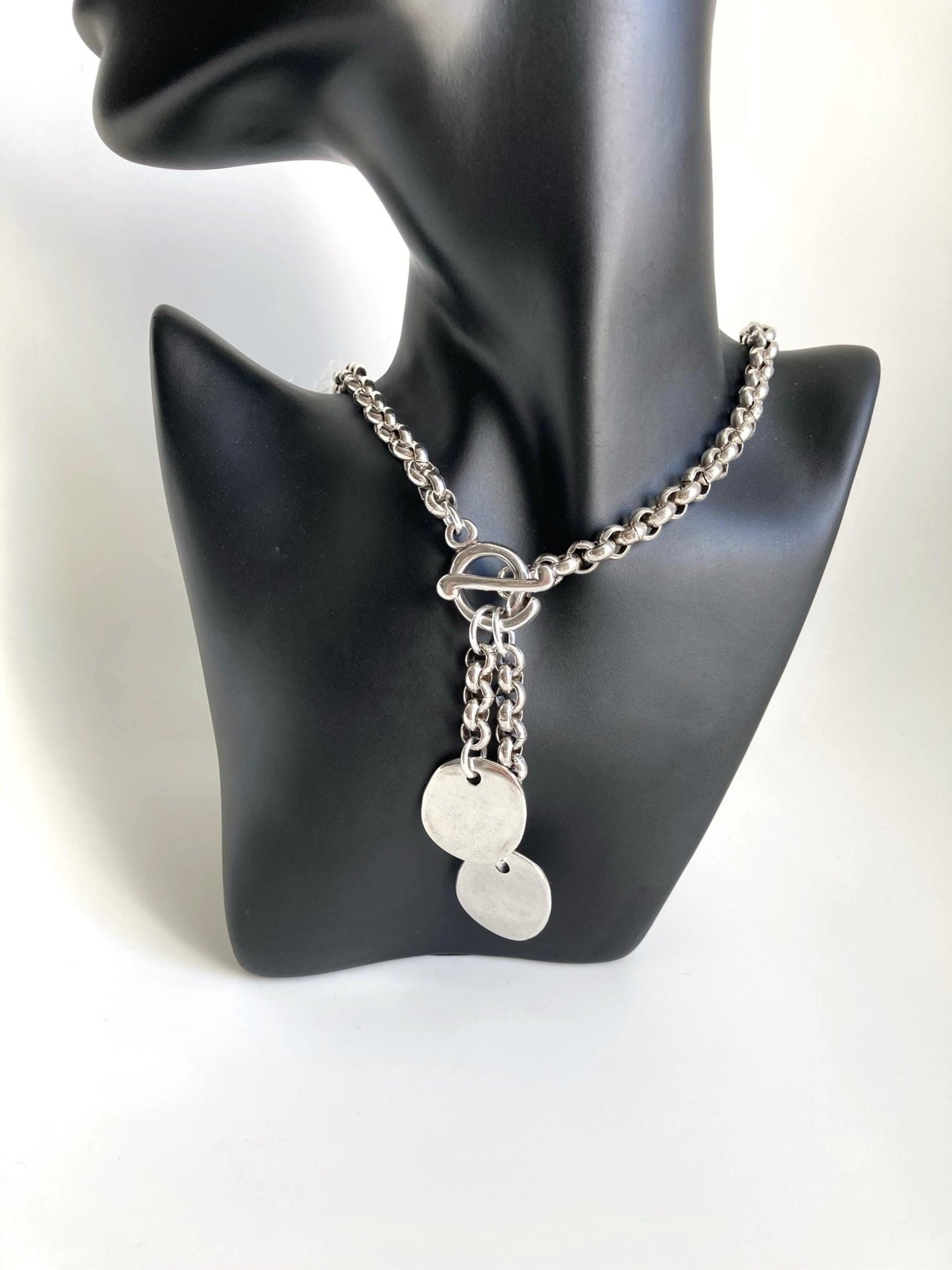 The Lucca Necklace – Chunky Silver Coin Pendant | Bold Statement Chain with Toggle Clasp, Gift for Her - Karl & kate