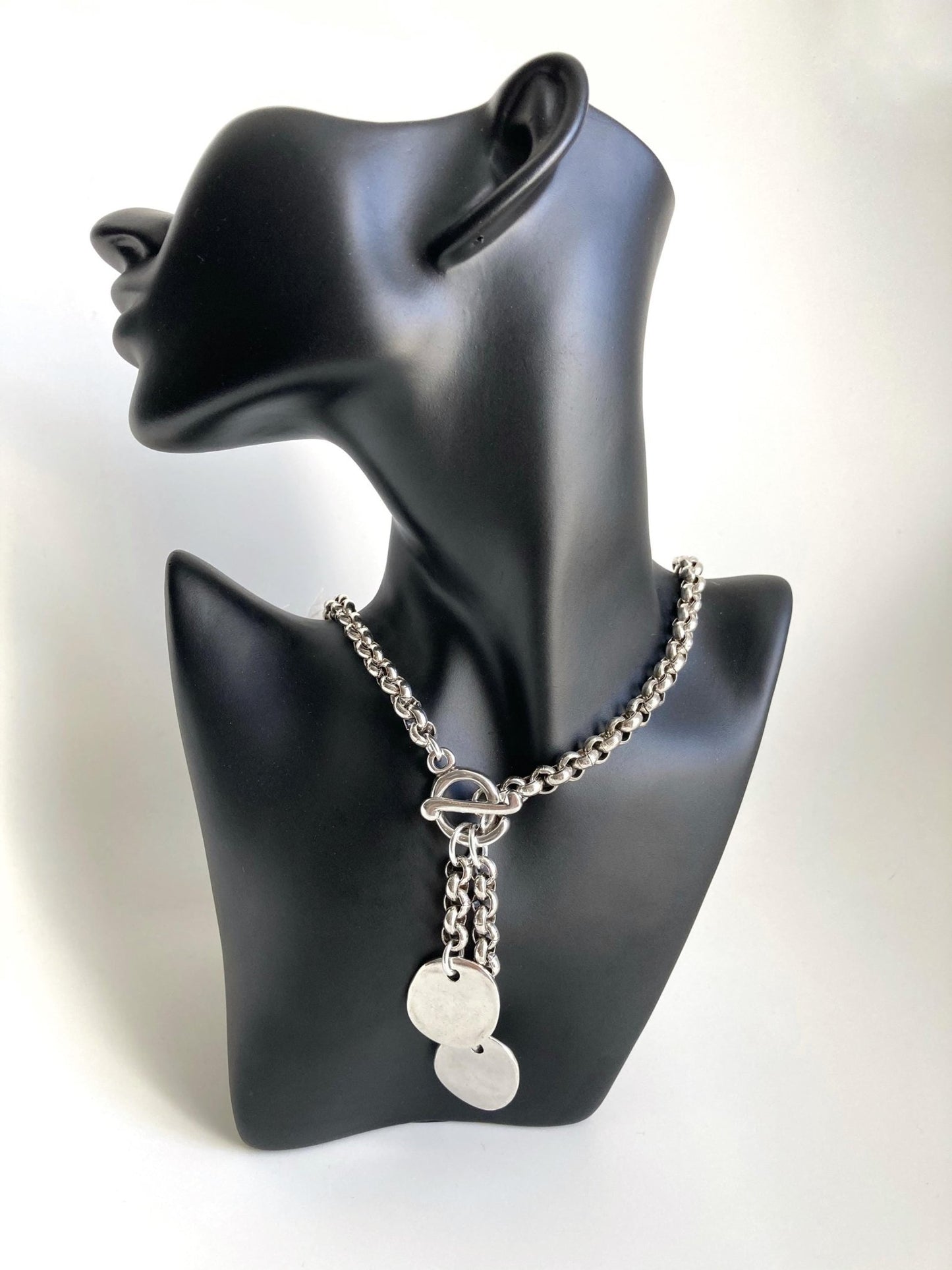 The Lucca Necklace – Chunky Silver Coin Pendant | Bold Statement Chain with Toggle Clasp, Gift for Her - Karl & kate