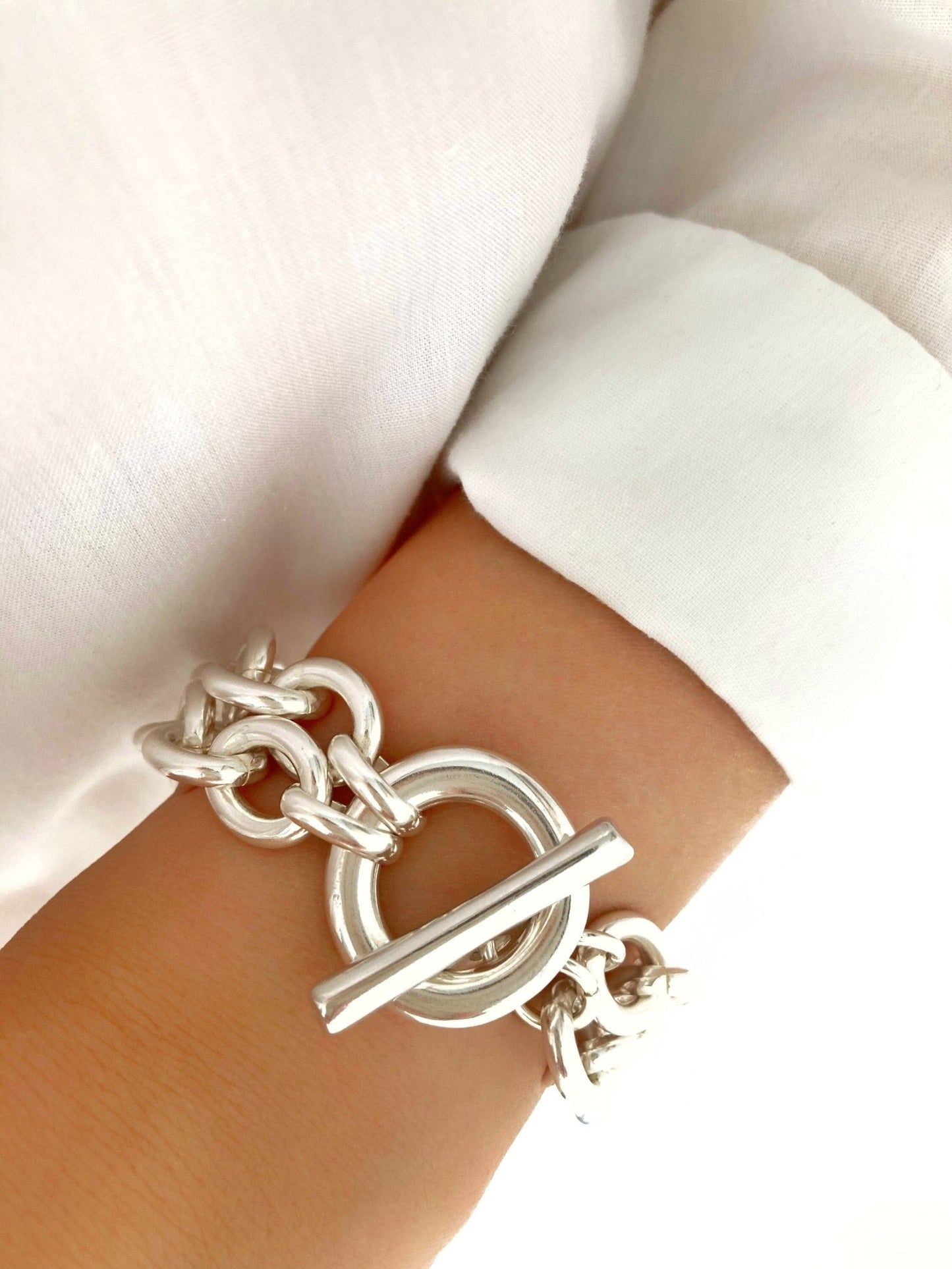 The Marbella Bracelet – Chunky Silver Multi - Chain Bracelet | Luxury Toggle Clasp Statement Jewelry, Gift for Her - Karl & kate