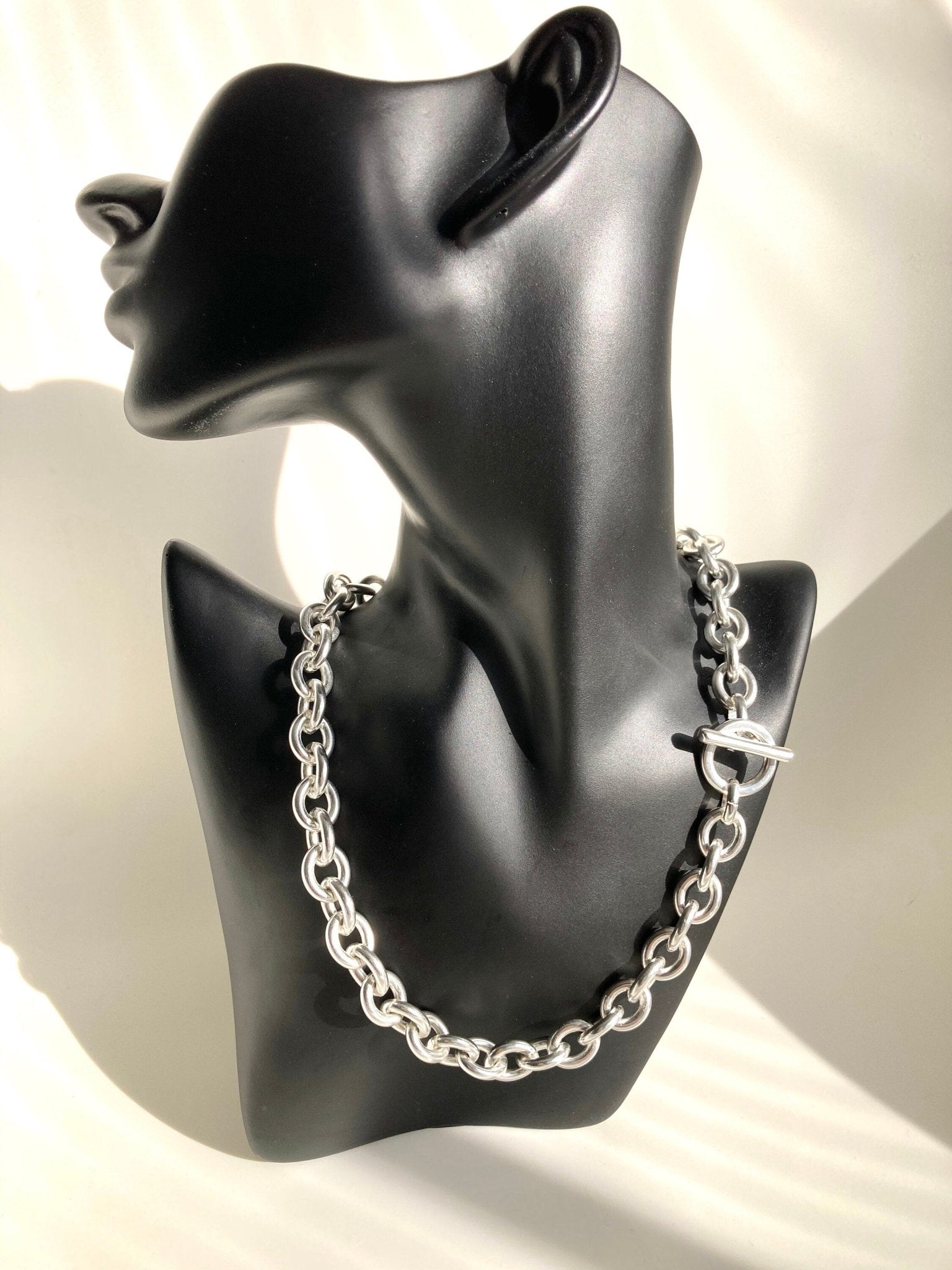 The Monte - Carlo Necklace – Chunky Silver Curb Chain | Heavy Statement Toggle Clasp Jewelry, Gift for Her - Karl & kate