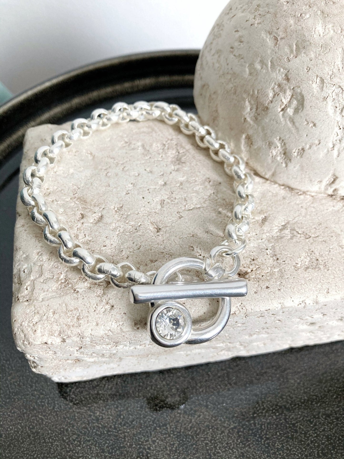 The Mykonos Bracelet – Chunky Silver Charm Bracelet | Bold Statement Jewelry with Strass Details, Gift for Her - Karl & kate