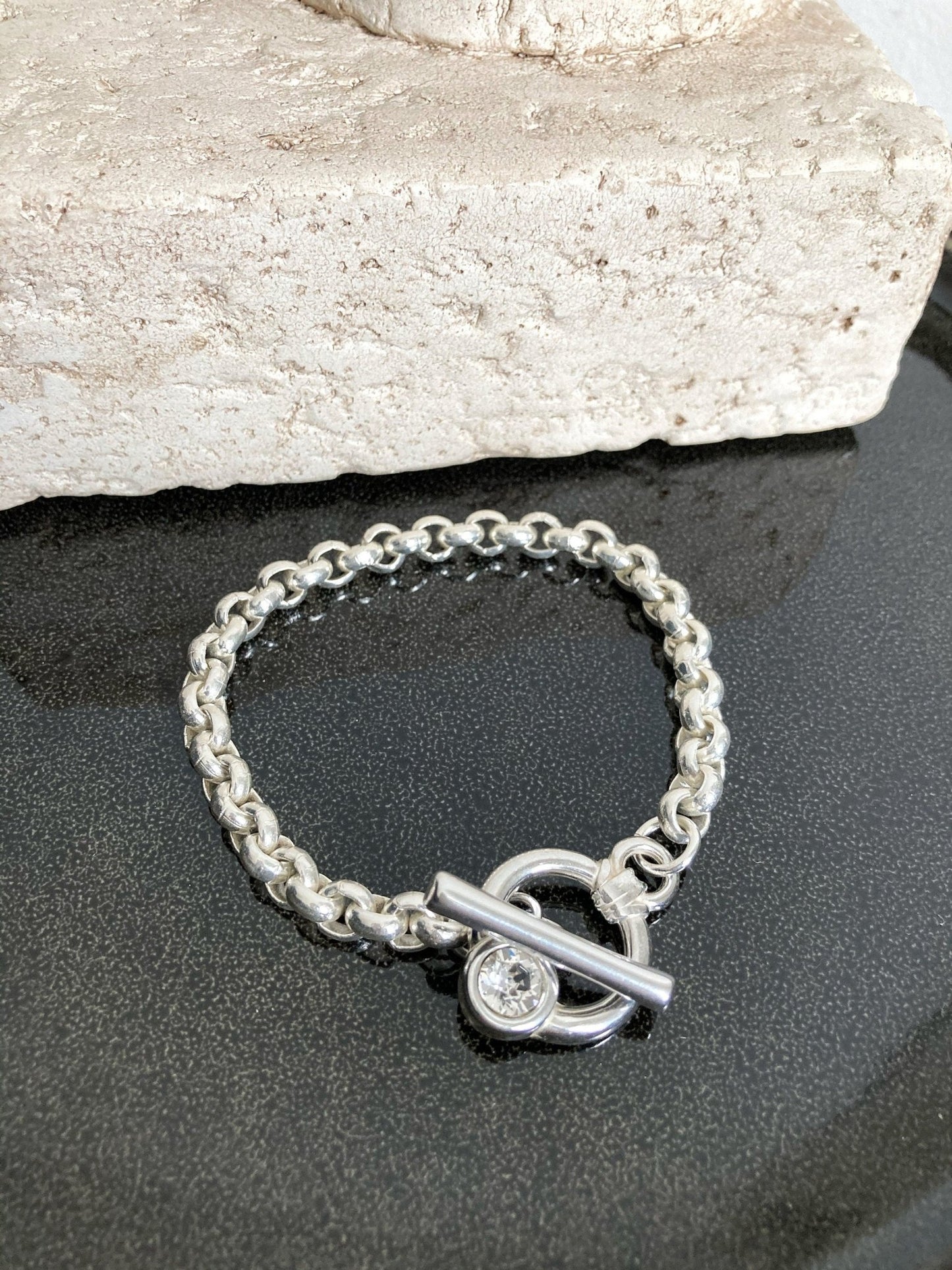 The Mykonos Bracelet – Chunky Silver Charm Bracelet | Bold Statement Jewelry with Strass Details, Gift for Her - Karl & kate
