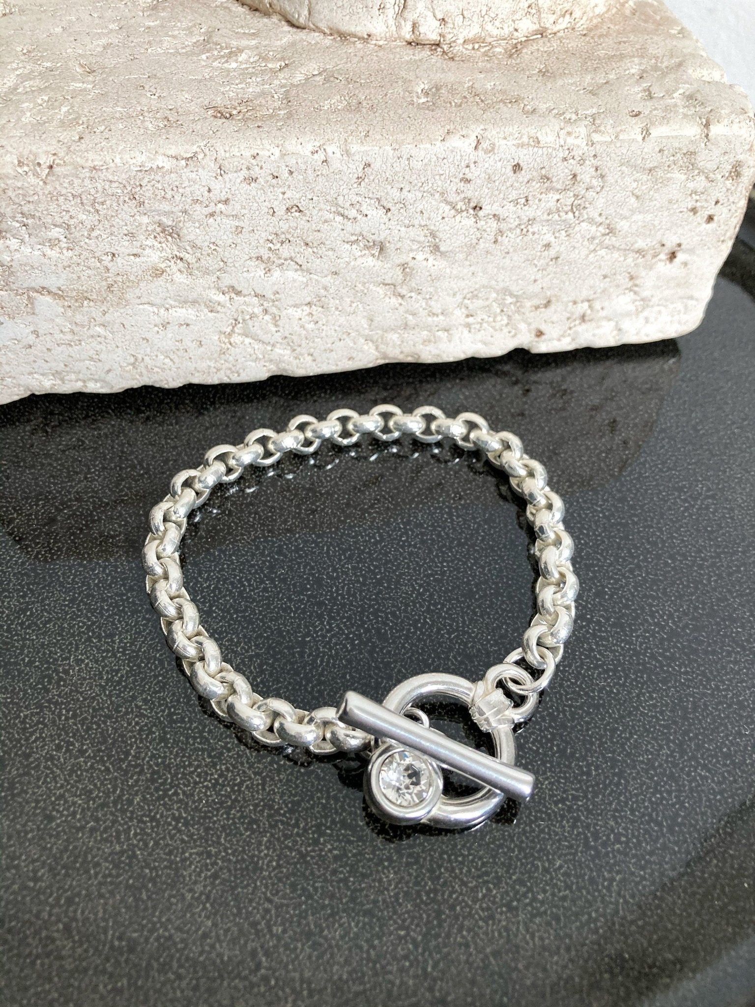 The Mykonos Bracelet – Chunky Silver Charm Bracelet | Bold Statement Jewelry with Strass Details, Gift for Her - Karl & kate