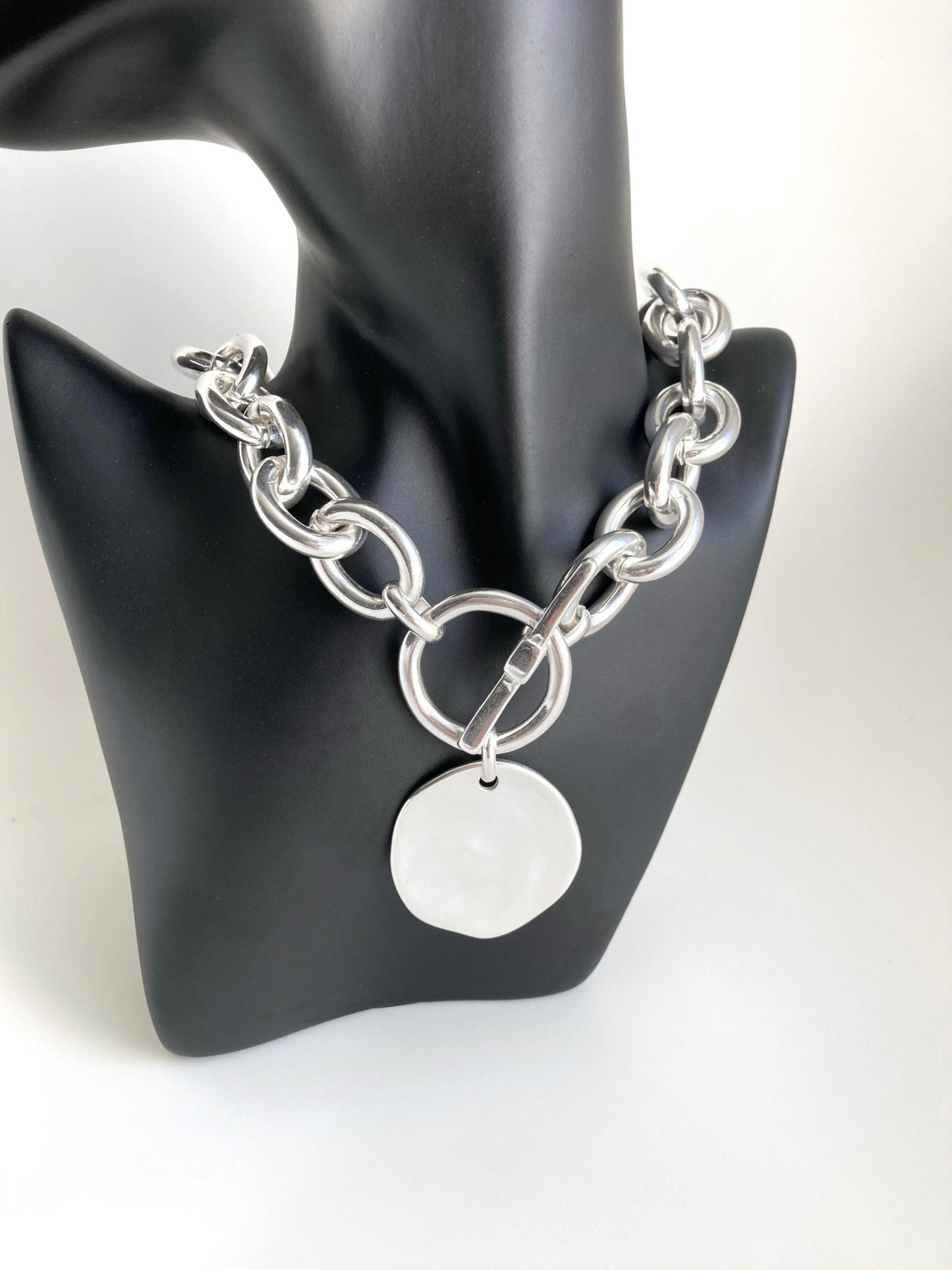 The Oslo Necklace – Chunky Silver Charm Choker | Lightweight Curb Chain Statement Jewelry, Gift for Her - Karl & kate