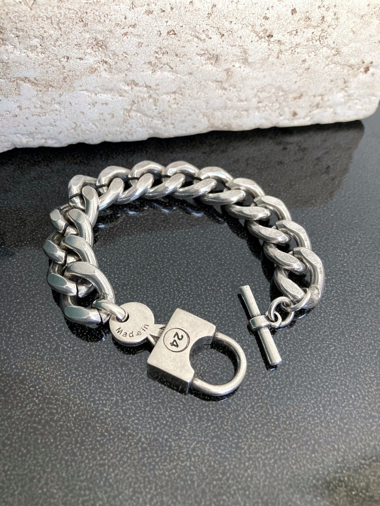 The Porto Alegre Bracelet – Chunky Silver Padlock Bracelet | Bold Handmade Toggle Jewelry, Gift for Her - Karl & kate