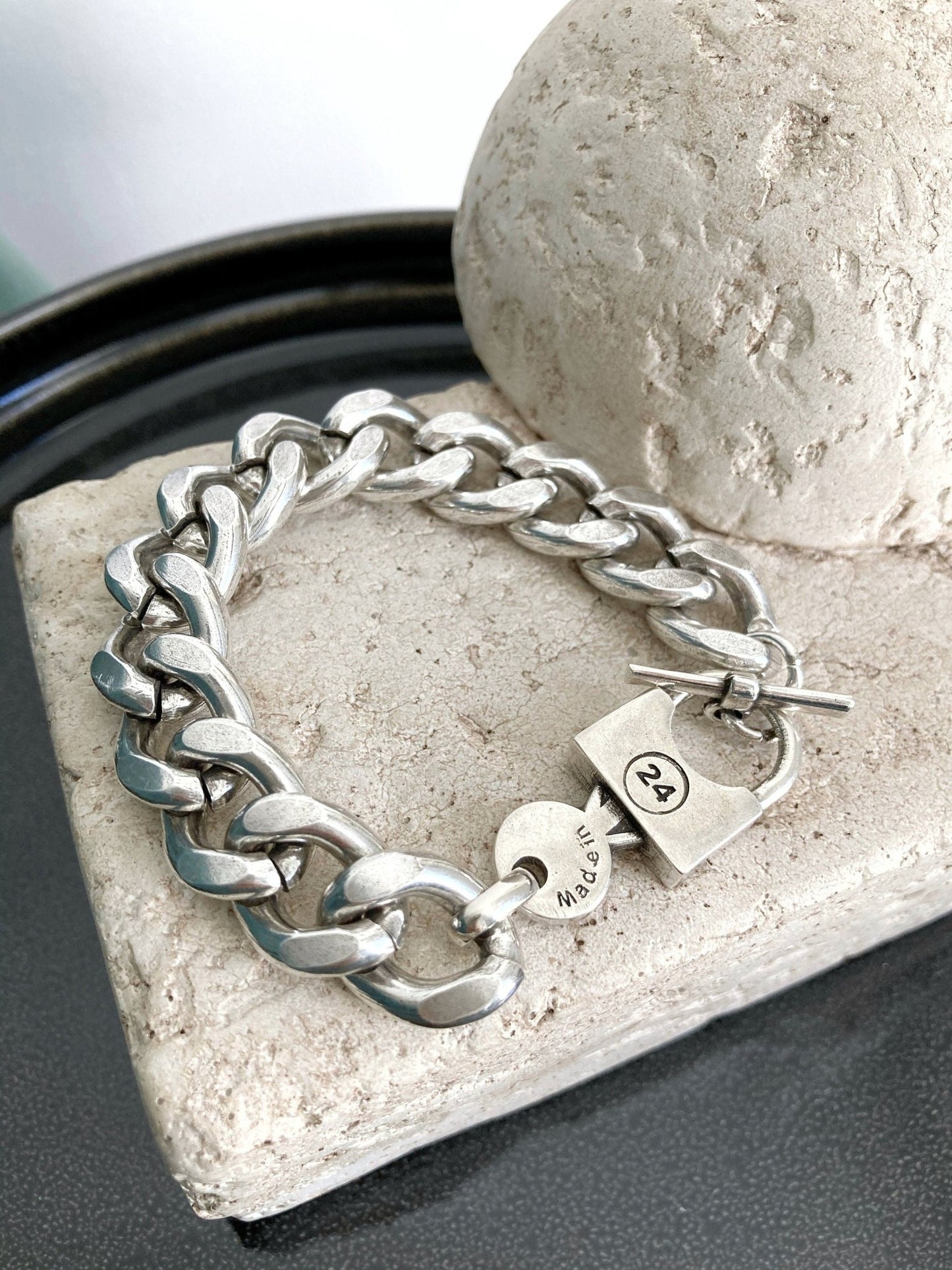 The Porto Alegre Bracelet – Chunky Silver Padlock Bracelet | Bold Handmade Toggle Jewelry, Gift for Her - Karl & kate