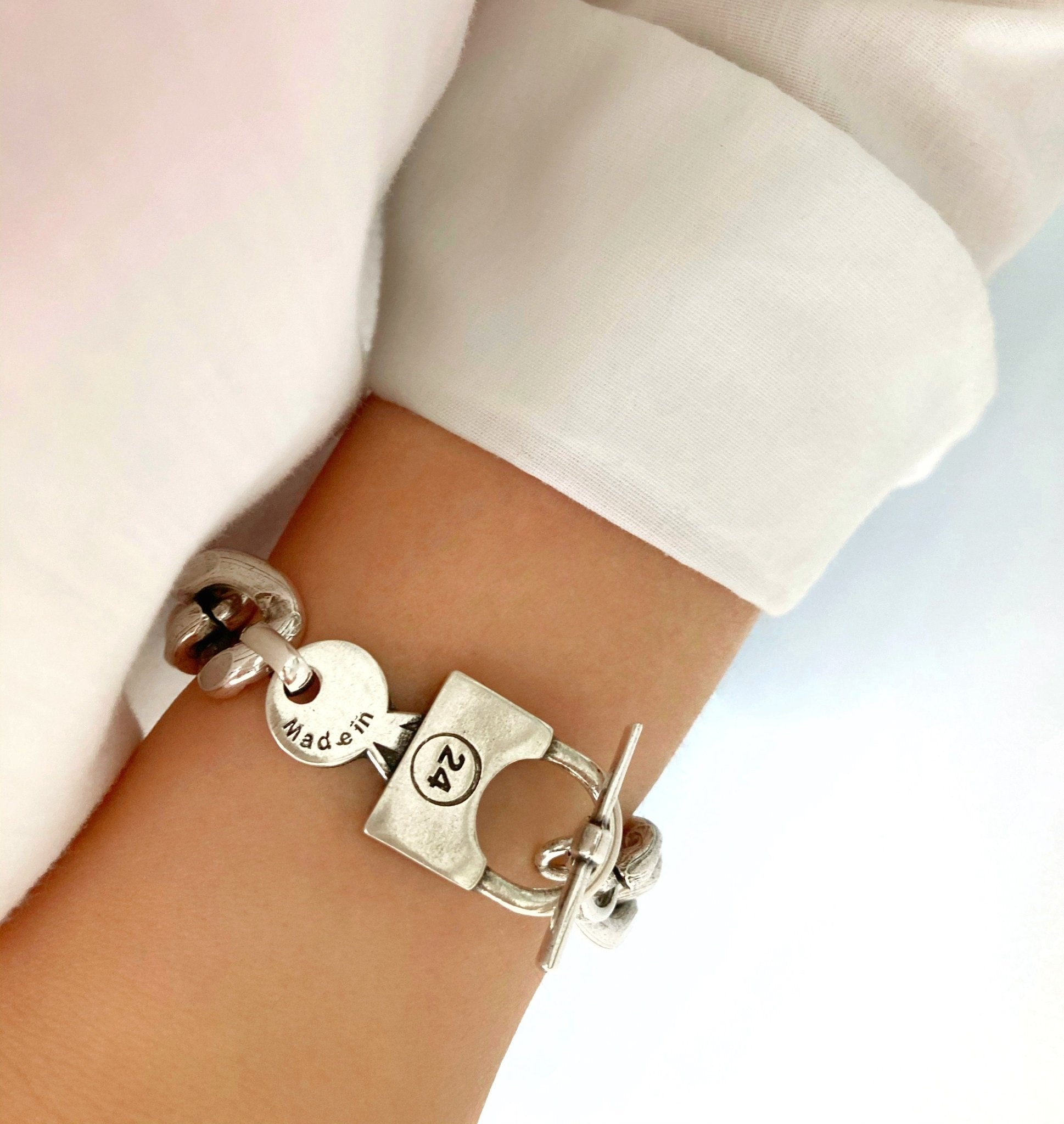 The Porto Alegre Bracelet – Chunky Silver Padlock Bracelet | Bold Handmade Toggle Jewelry, Gift for Her - Karl & kate