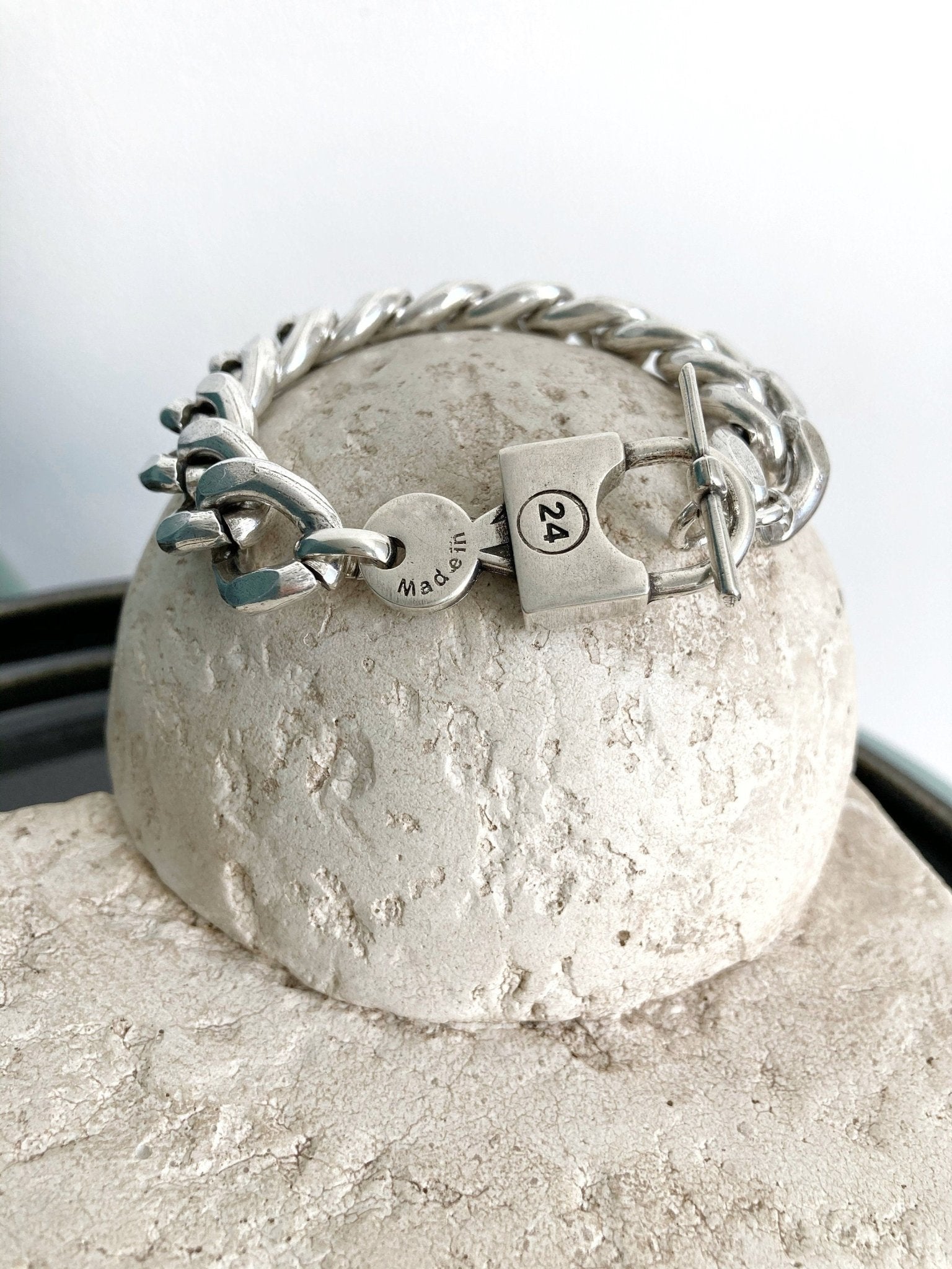 The Porto Alegre Bracelet – Chunky Silver Padlock Bracelet | Bold Handmade Toggle Jewelry, Gift for Her - Karl & kate