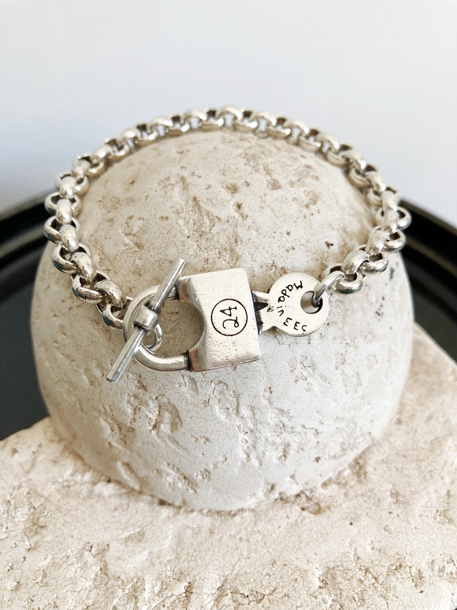 The Quebec Bracelet – Chunky Silver Lock Clasp Bracelet | Bold Toggle Clasp Jewelry, Gift for Her - Karl & kate