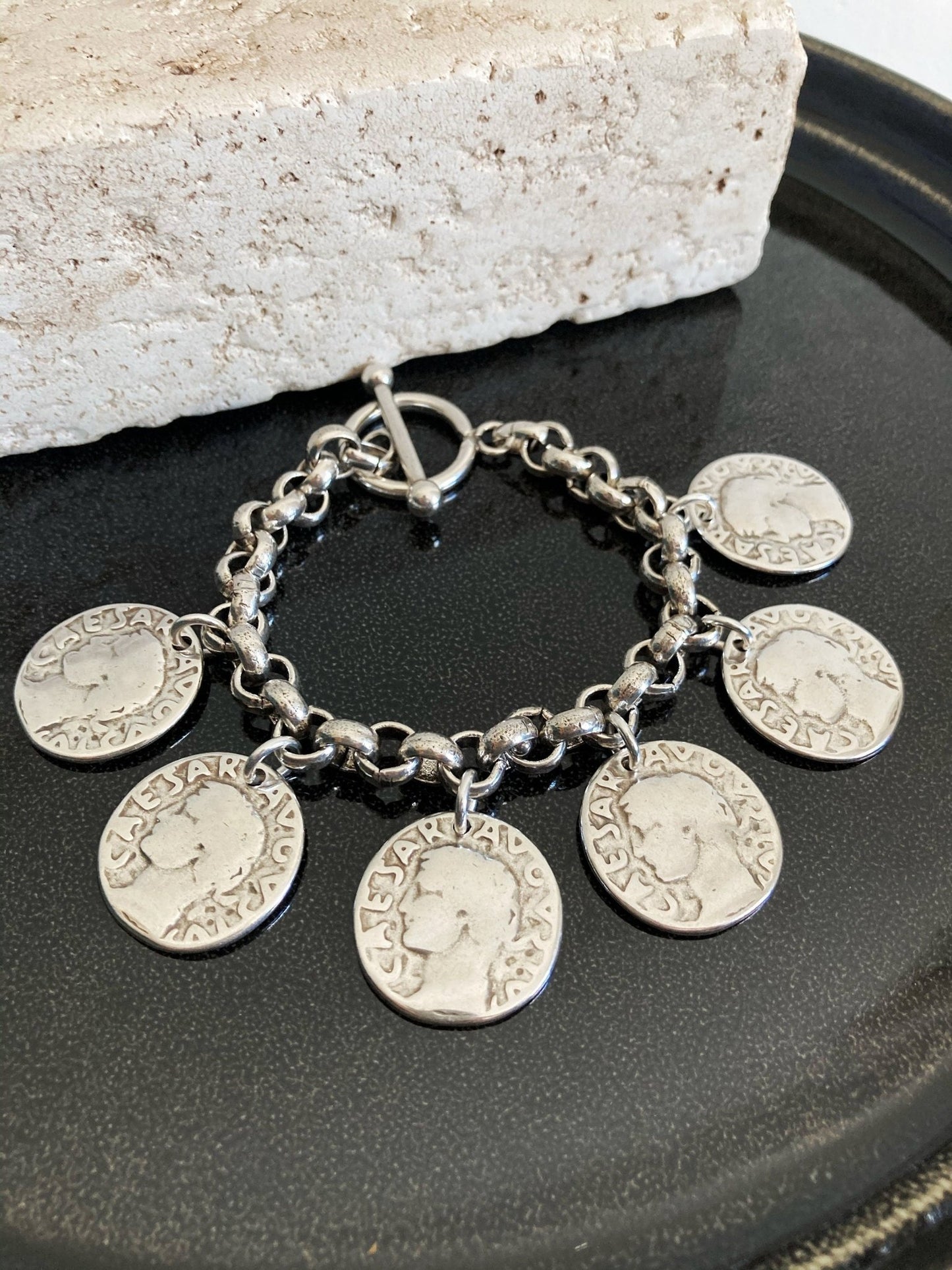 The Roma Bracelet – Chunky Silver Rolo Chain | Elegant Toggle Clasp Coin Bracelet, Gift for Her - Karl & kate