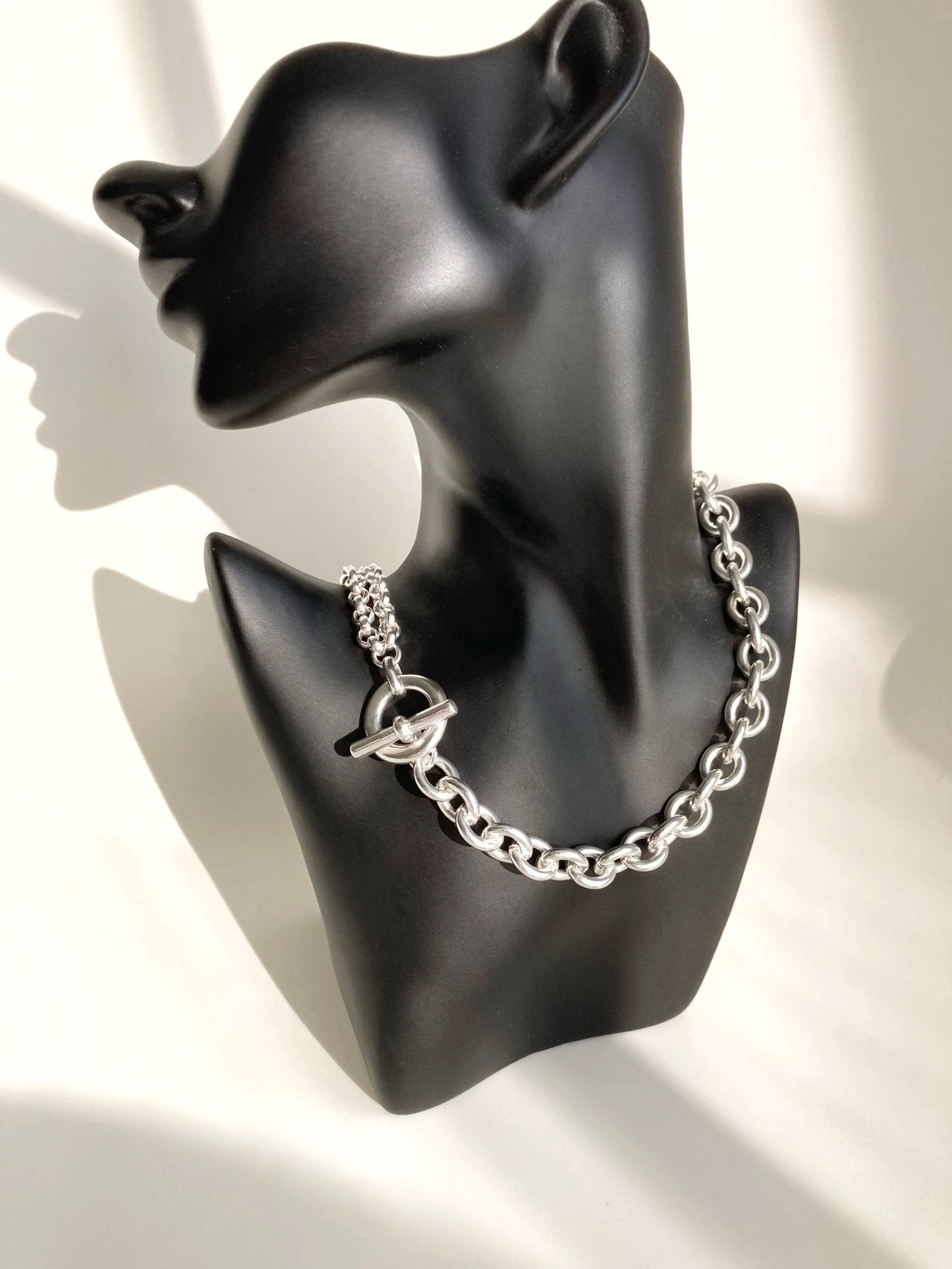 The Santiago Necklace – Silver Multichain Lariat | Chunky Statement Toggle Link Necklace, Gift for Her - Karl & kate