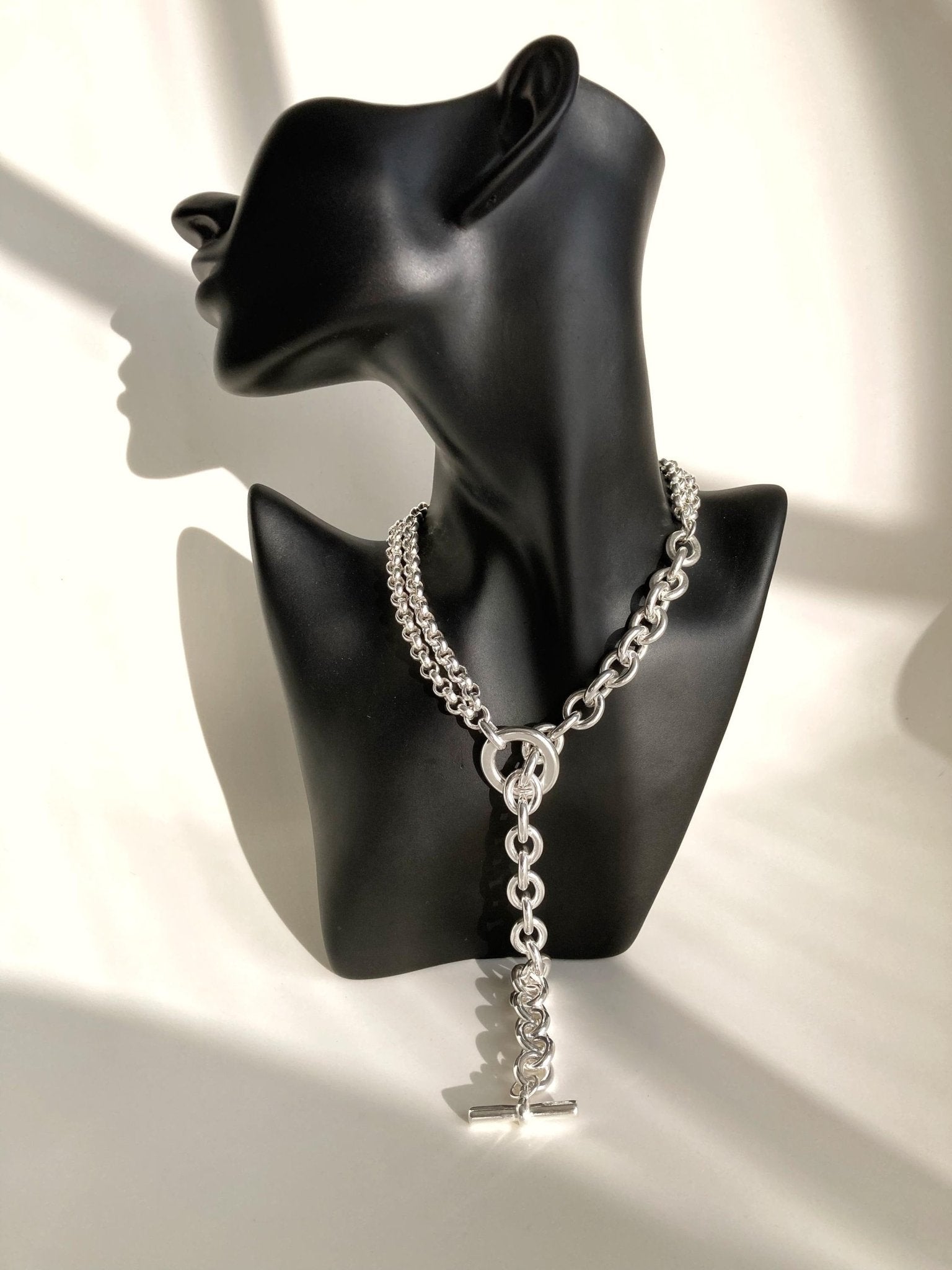 The Santiago Necklace – Silver Multichain Lariat | Chunky Statement Toggle Link Necklace, Gift for Her - Karl & kate