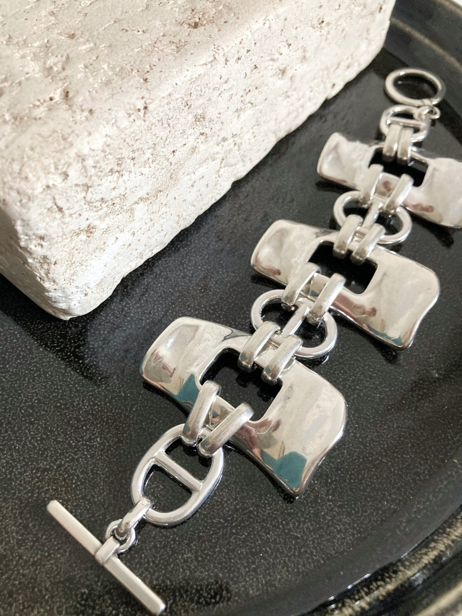 The Santorini Bracelet – Bold Silver Cuff Bracelet | Large Statement Link Design, Unique Jewelry - Karl & kate