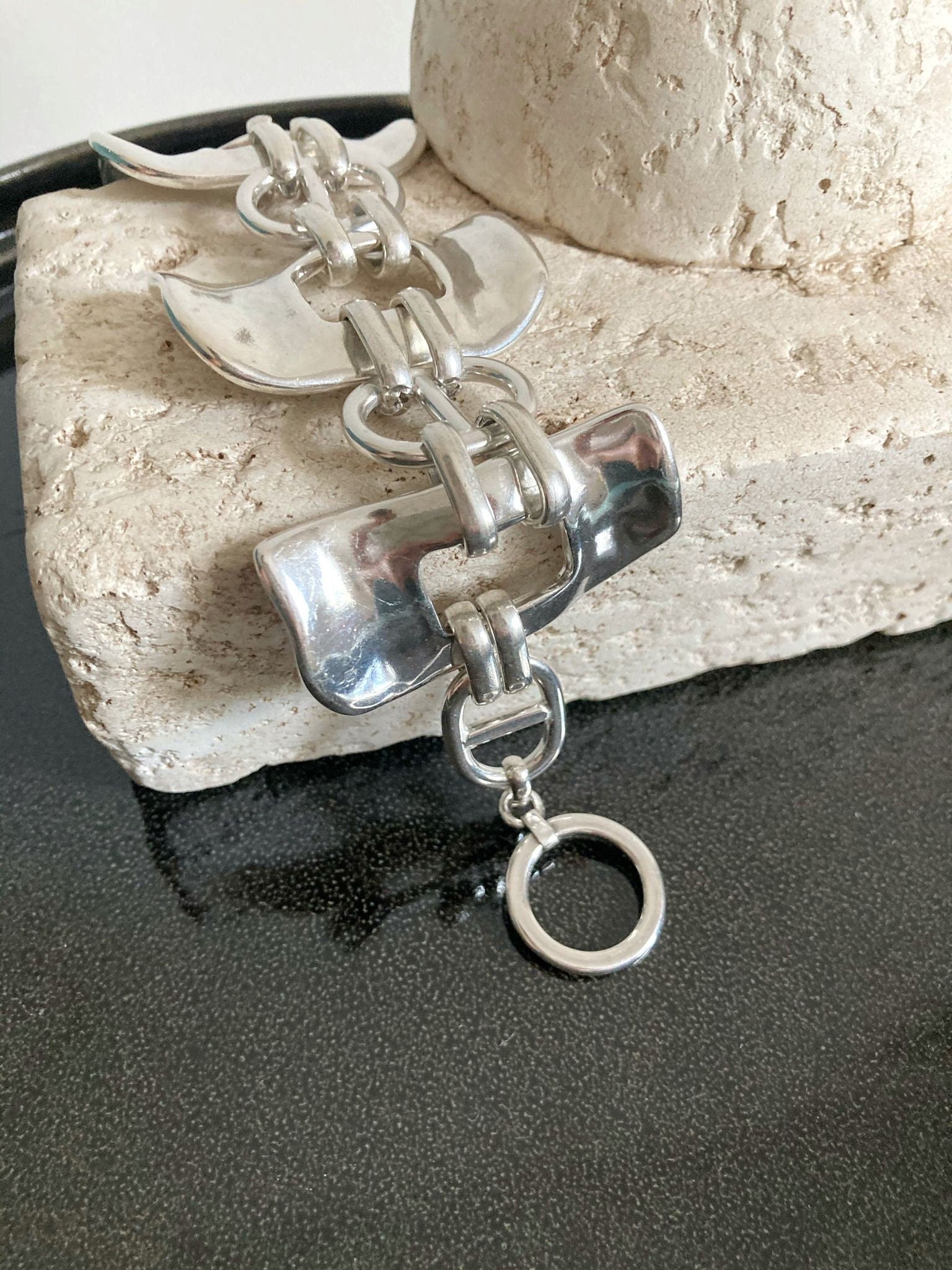 The Santorini Bracelet – Bold Silver Cuff Bracelet | Large Statement Link Design, Unique Jewelry - Karl & kate