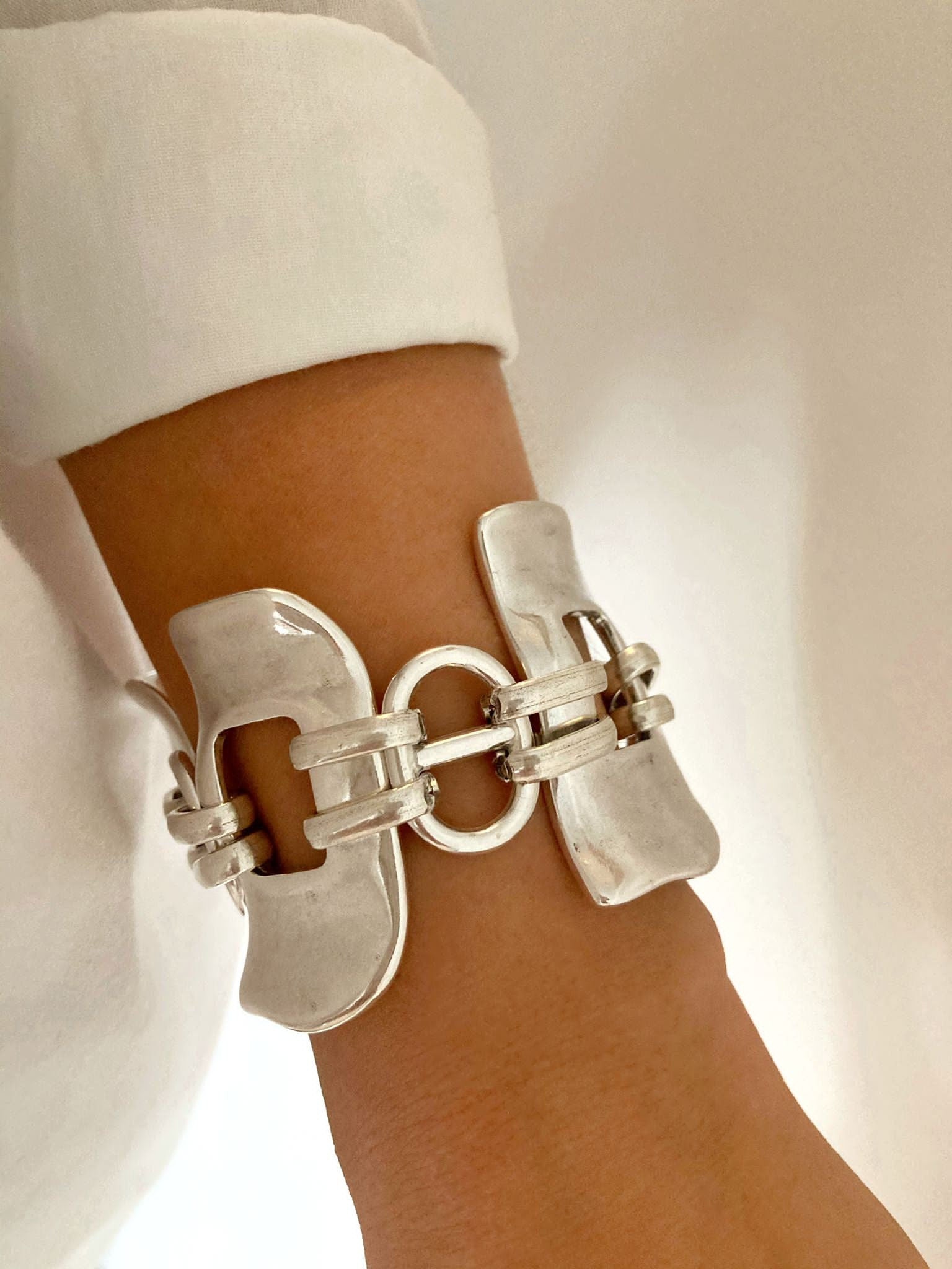 The Santorini Bracelet – Bold Silver Cuff Bracelet | Large Statement Link Design, Unique Jewelry - Karl & kate