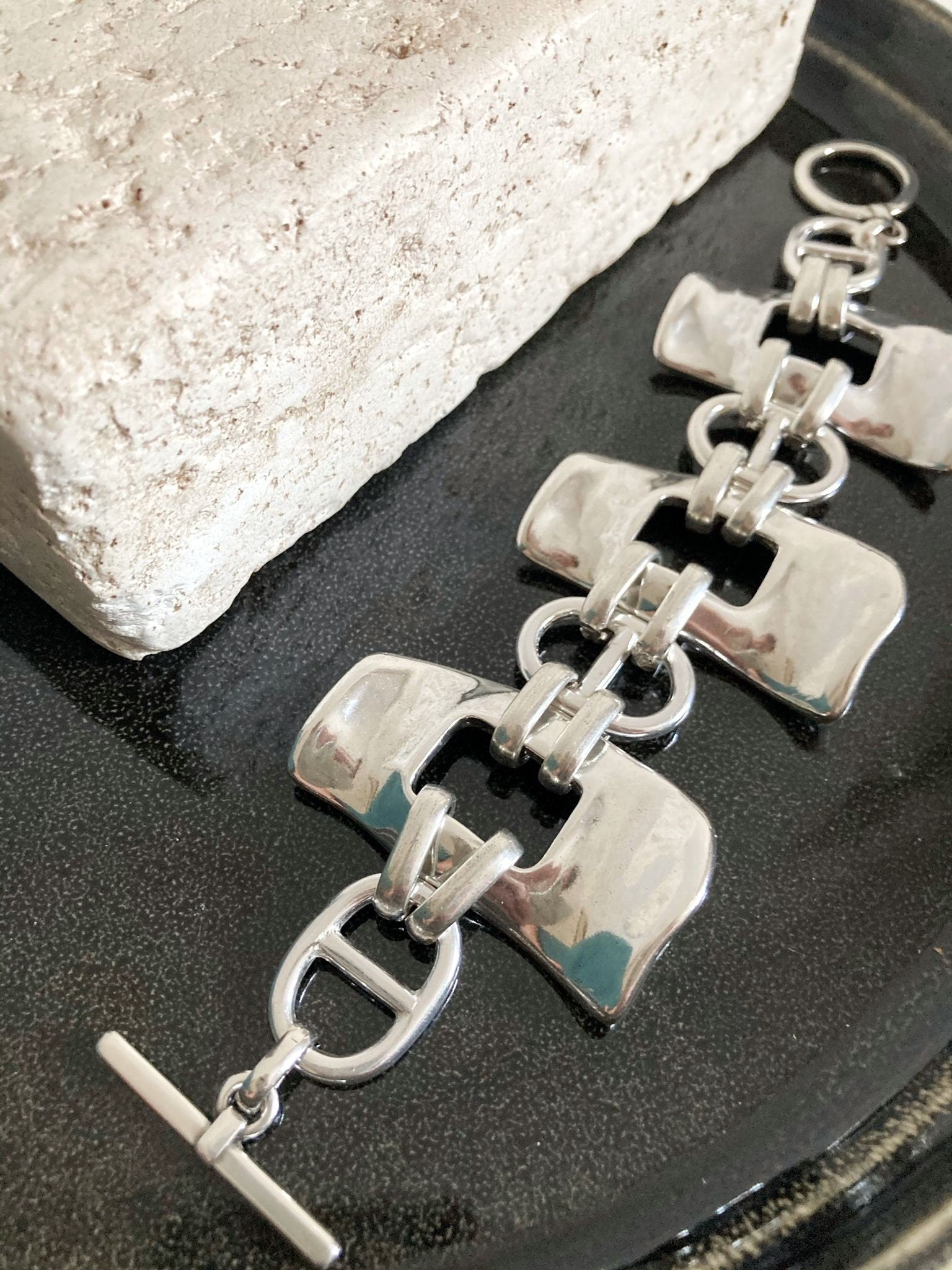 The Santorini Bracelet – Bold Silver Cuff Bracelet | Large Statement Link Design, Unique Jewelry - Karl & kate