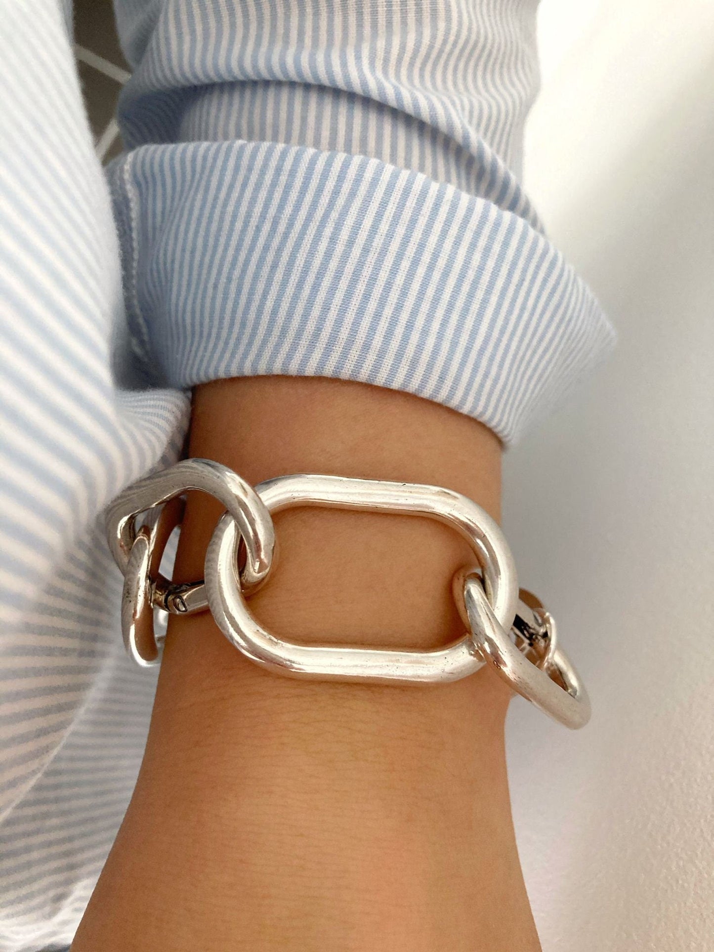 The Sydney Bracelet – Chunky Silver Wrap Bracelet | Elegant Oval Link Statement Jewelry, Gift for Her - Karl & kate