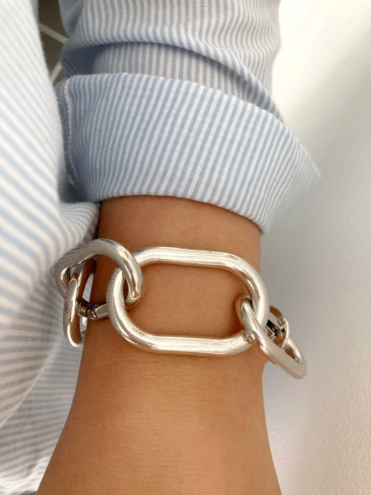 The Sydney Bracelet – Chunky Silver Wrap Bracelet | Elegant Oval Link Statement Jewelry, Gift for Her - Karl & kate