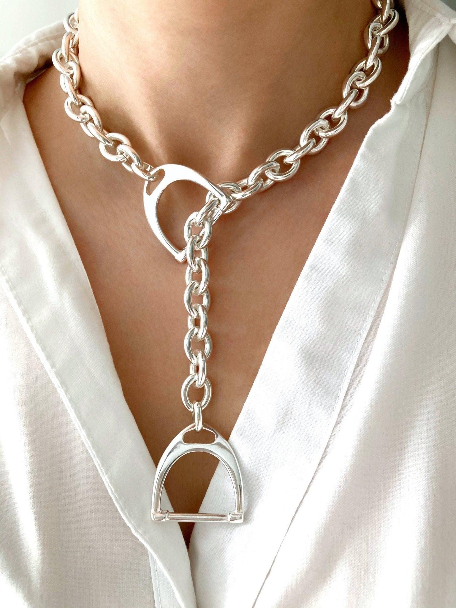 The Vienna Necklace – Bold Chunky Silver Lariat | Heavy Statement Equestrian Chain, Gift for Her - Karl & kate